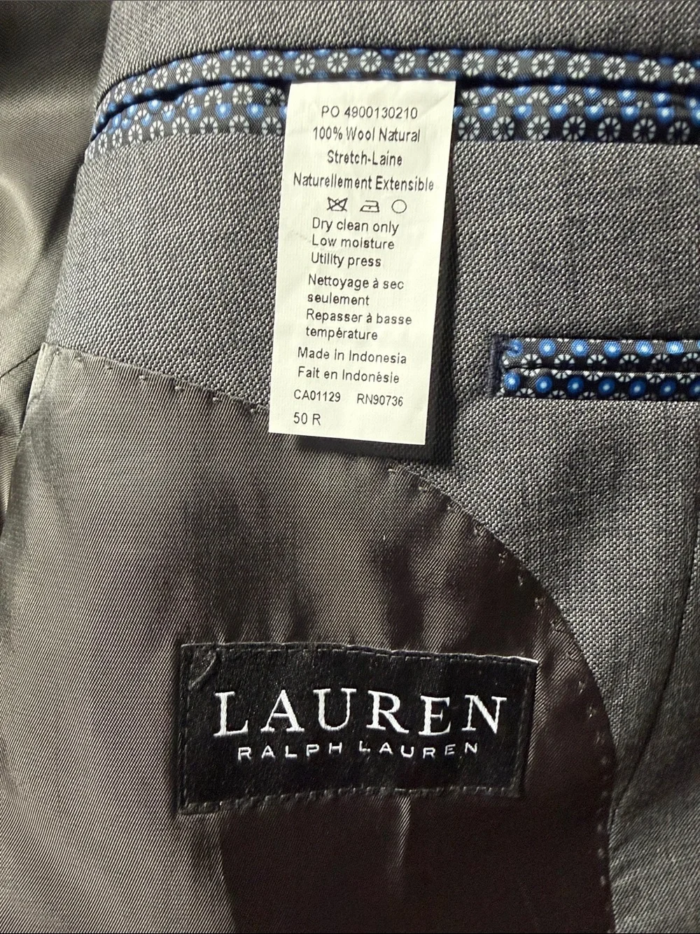 Lauren Ralph Lauren Men’s Blazer 50R Gray 100% Wool Natural Stretch 2 Button